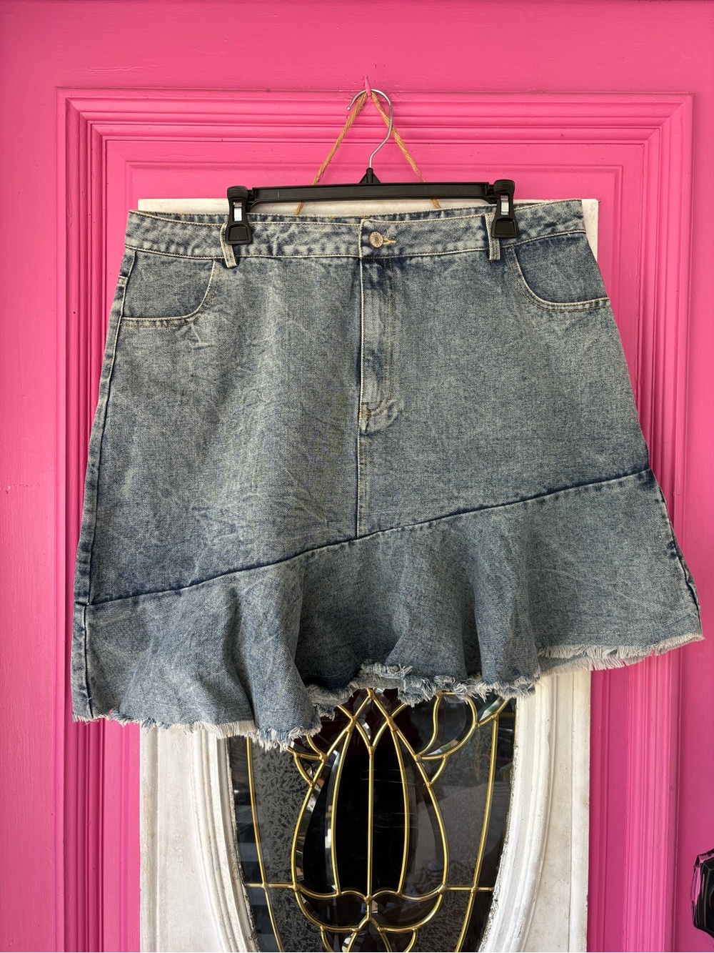 ODDY Faded Blue Asymmetrical Denim Ruffle Skirt
